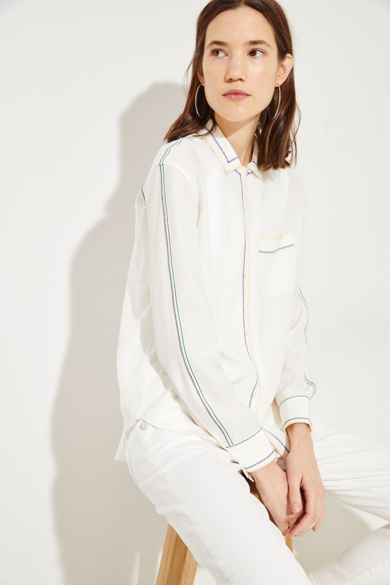 Seiden-Bluse 'Anika' mit Stickerei Weiß