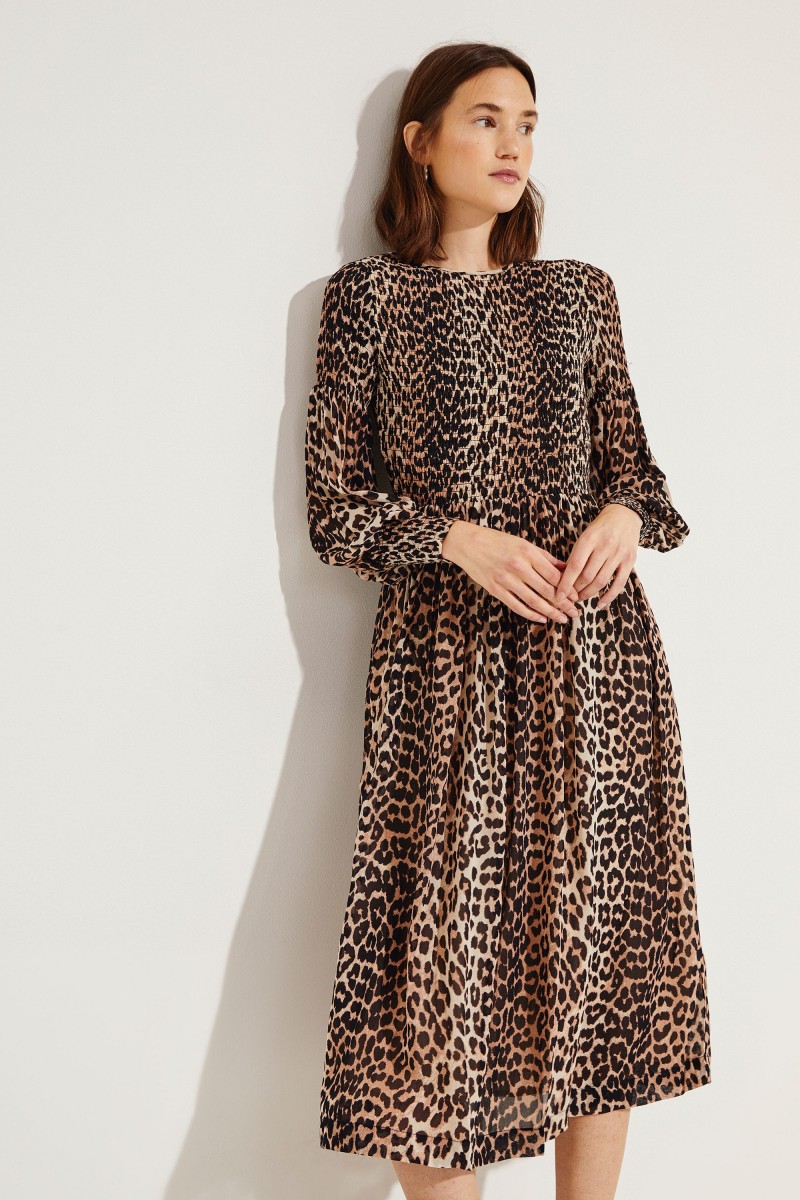 Midi-Kleid mit Leo-Print Multi