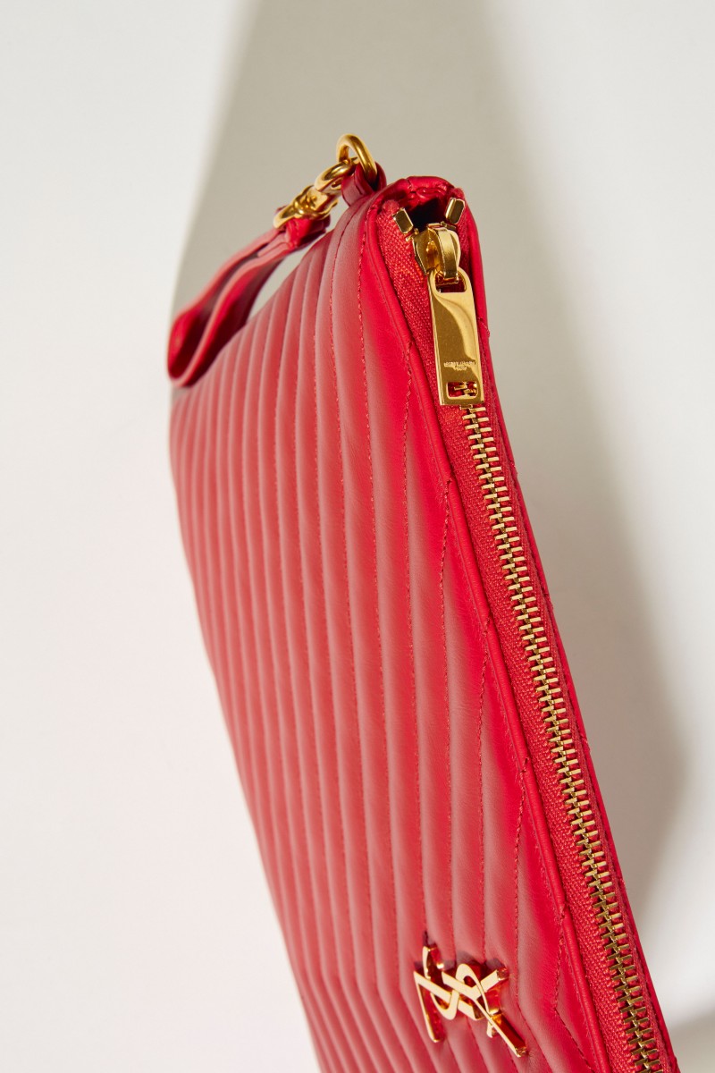 Gesteppte Leder-Clutch L mit Logo Rot