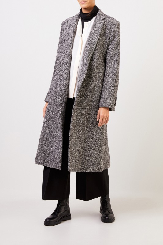 Stella McCartney Langer Woll-Mantel mit Gürtel Schwarz/Grau
