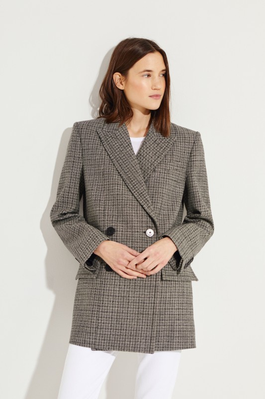 Karierter Woll-Blazer Schwarz/Grau