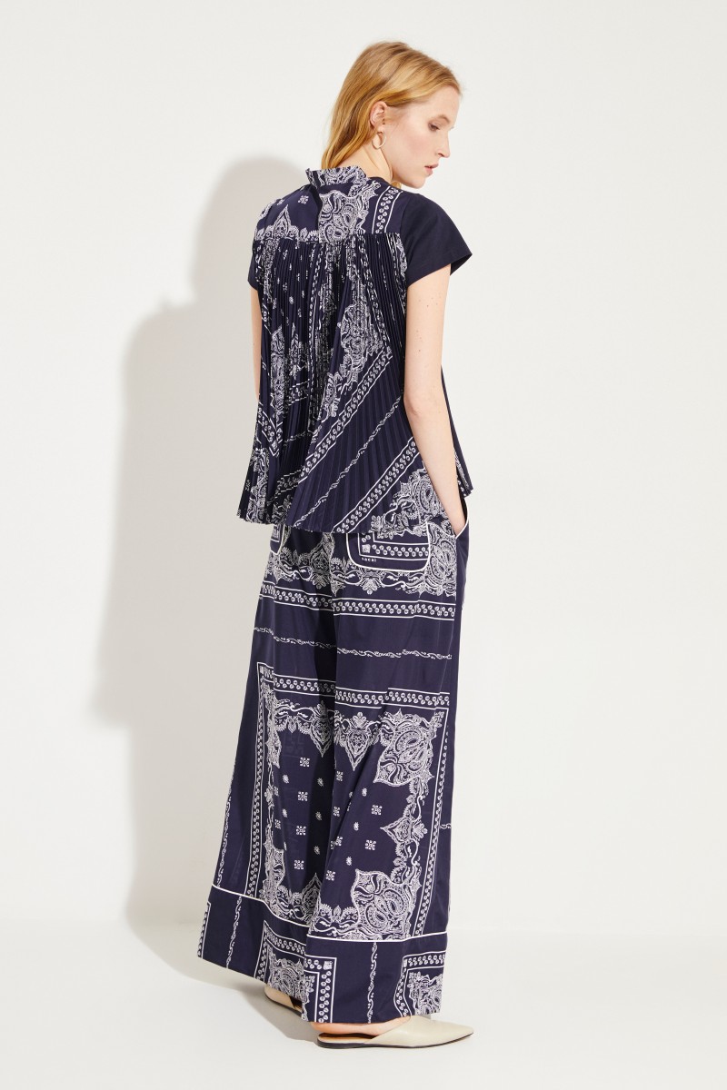 Baumwoll-Shirt mit Plissee-Detail Blau