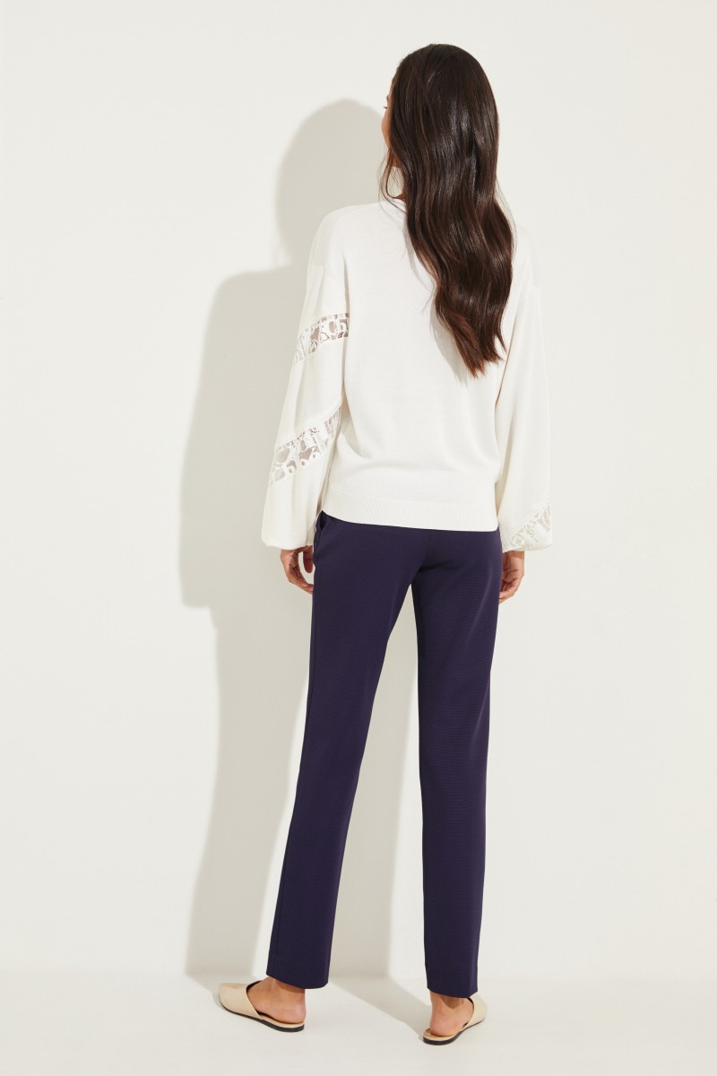 Pullover mit Lace-Details Crème