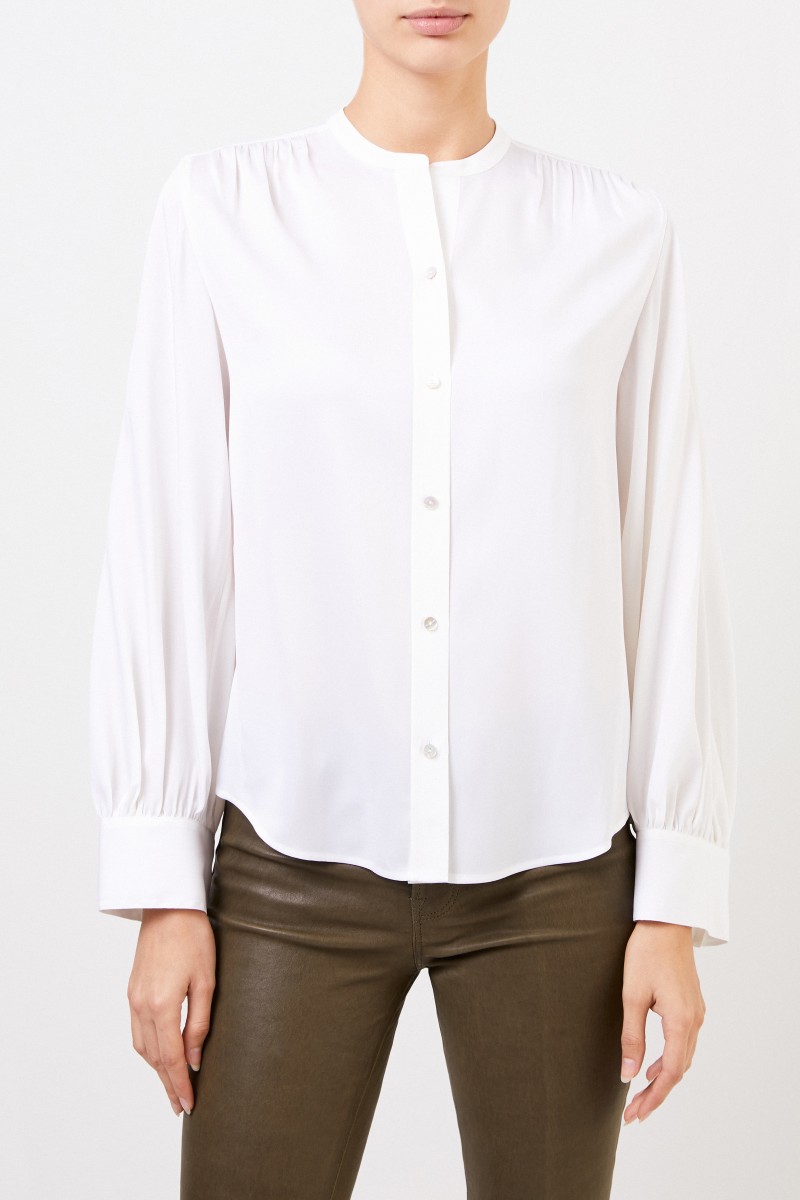Seidenbluse mit Round-Neck Weiß