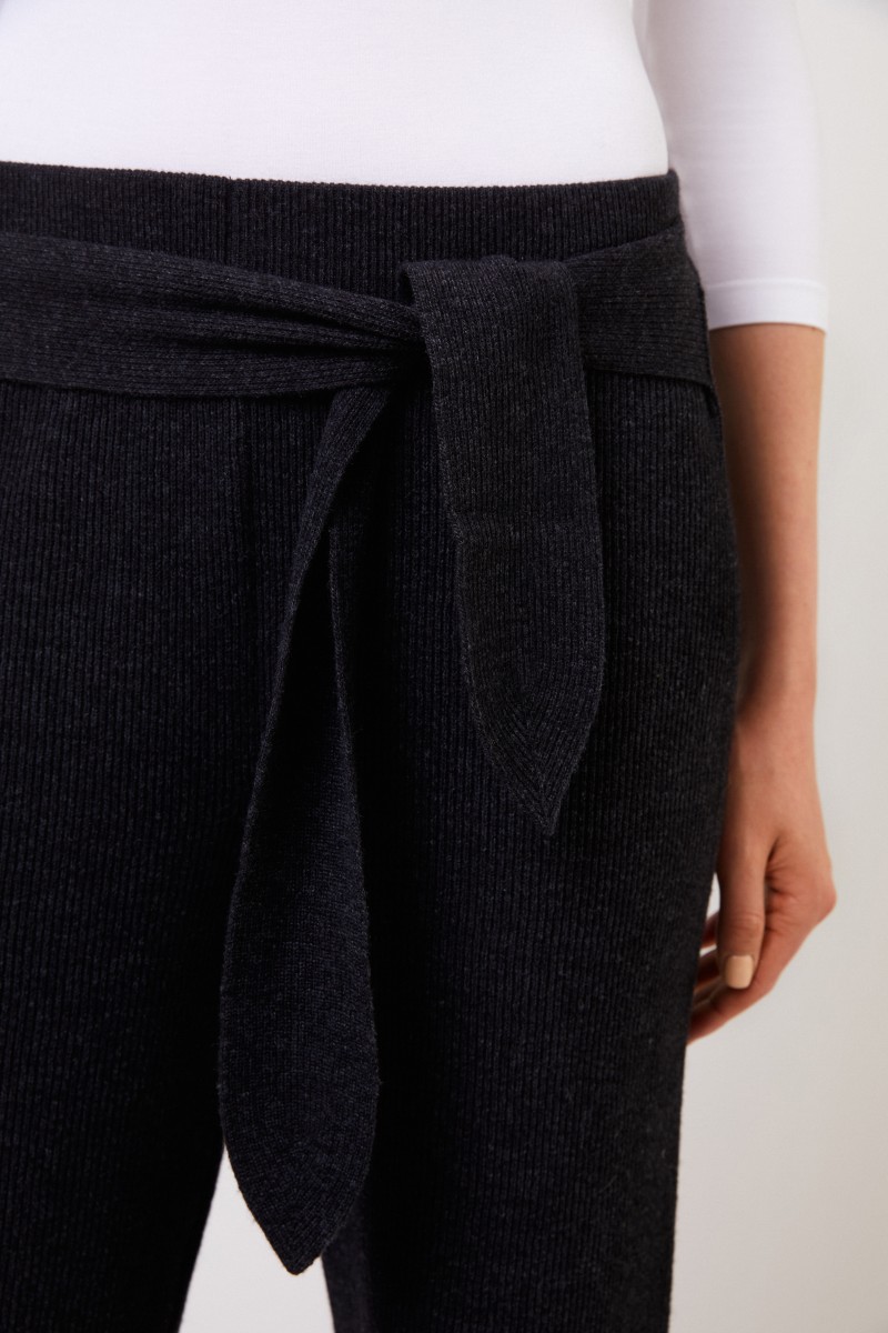 Woll-Hose 'Tigre' mit Bindedetail Anthrazit