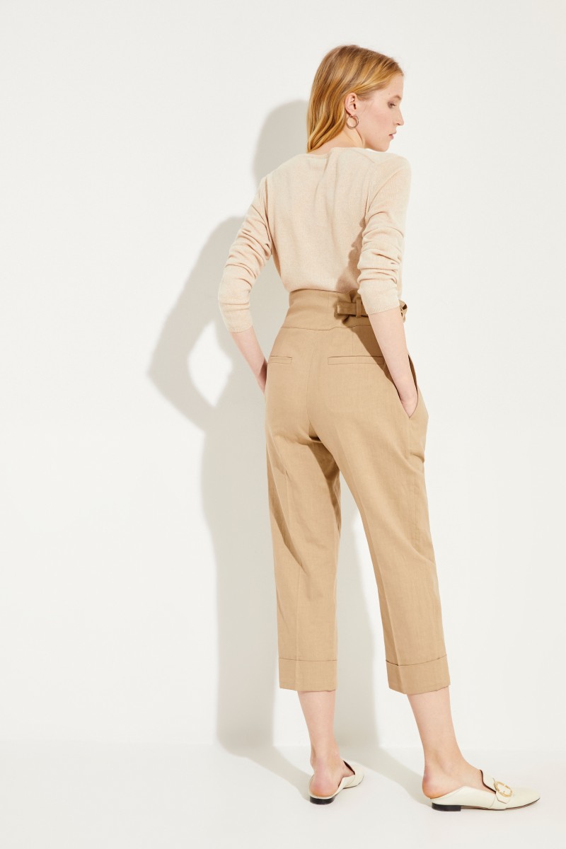 Brunello Cucinelli Baumwoll-Leinen-Hose mit Bindedetail Beige