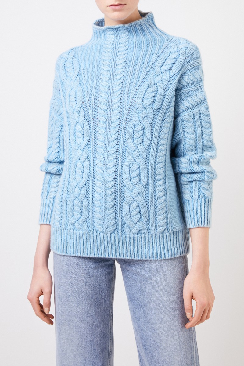 Cashmere-Pullover mit Zopfstrickmuster 'Fae' Blau