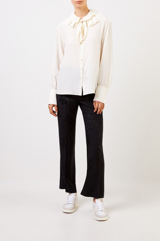 Etro Seidenhose mit floralem Muster Schwarz