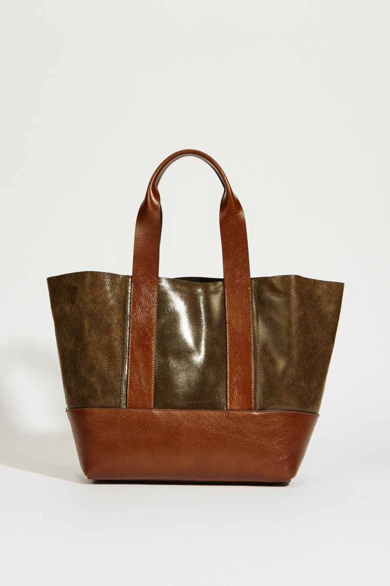 Shopper mit Perlenverzierung Oliv