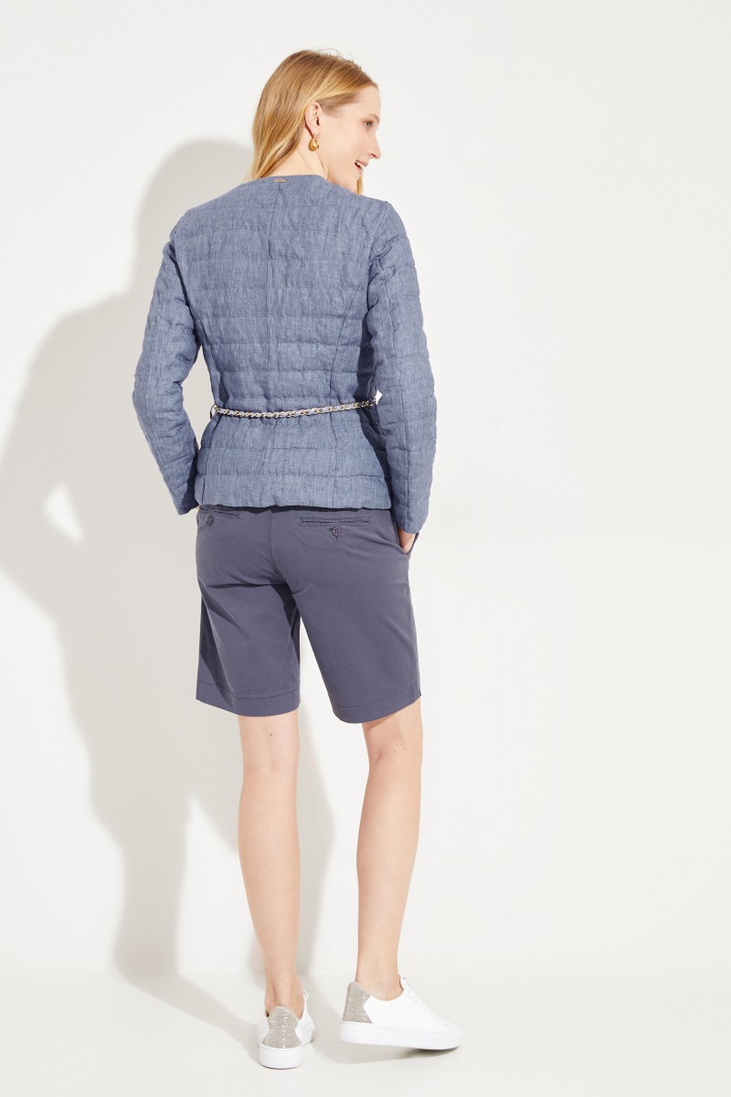 Leinen-Daunenjacke mit Gürteldetail Blau