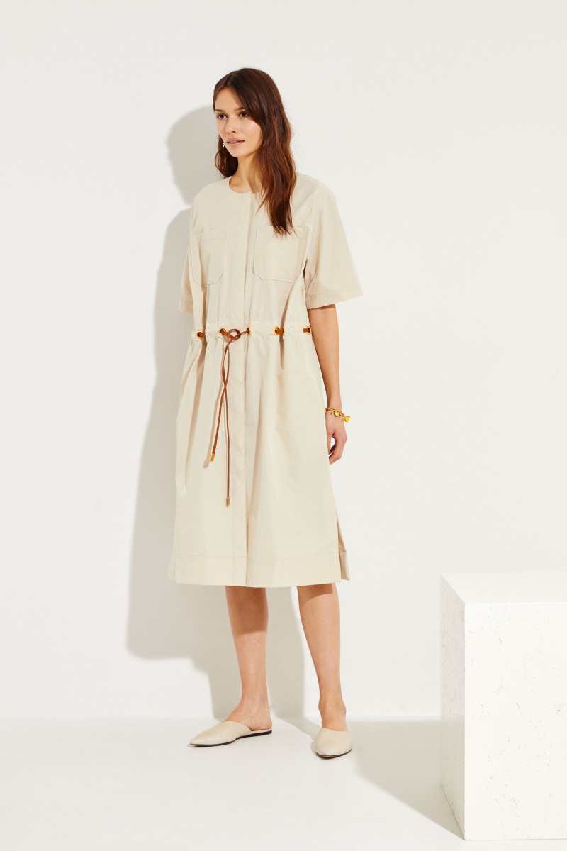 Midikleid mit Kordelzug-Element Beige