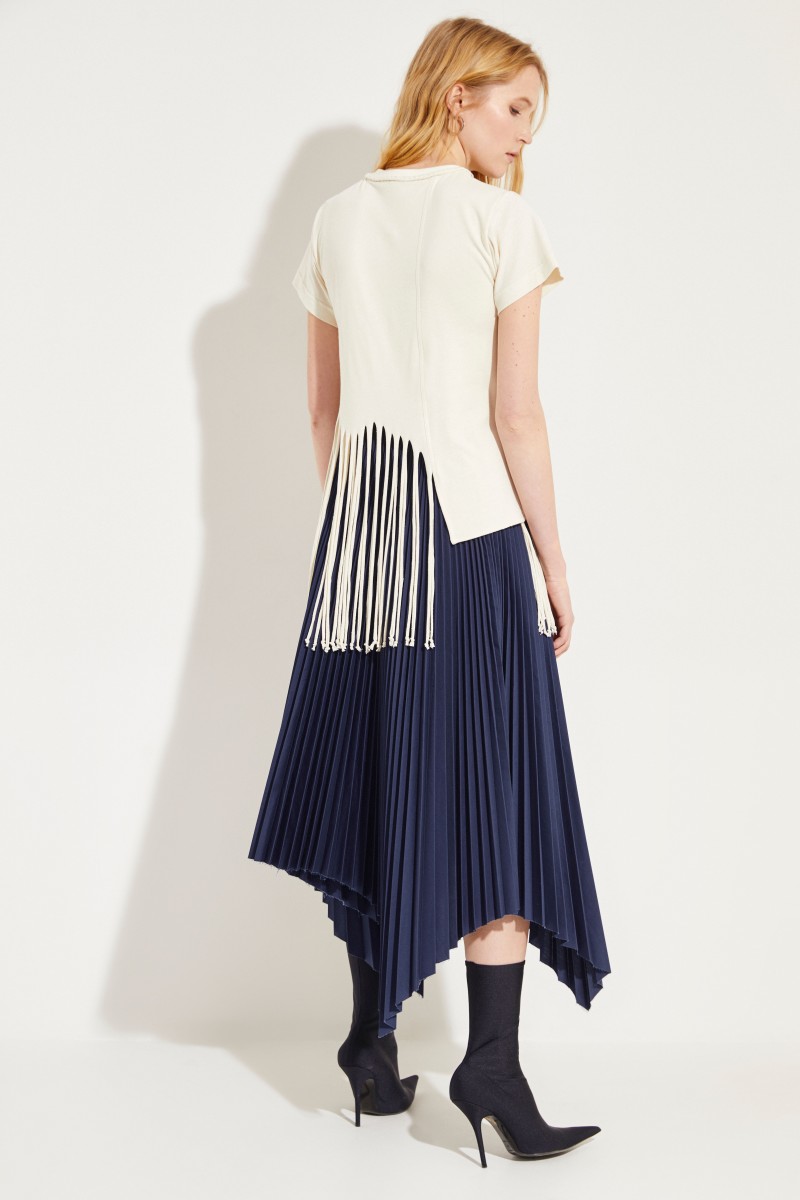 Baumwoll-Seiden-Shirt mit Print Créme/Blau