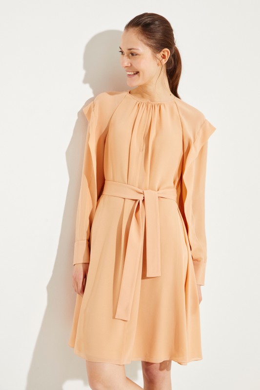 Seidenkleid mit Volants Smoked Ochre