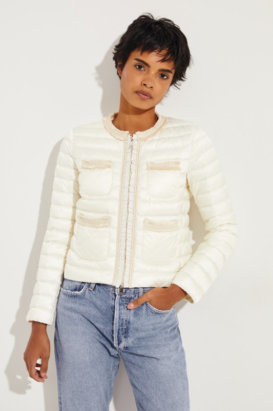 Moncler Daunenjacke 'Wellington' mit Fransendetails Crème
