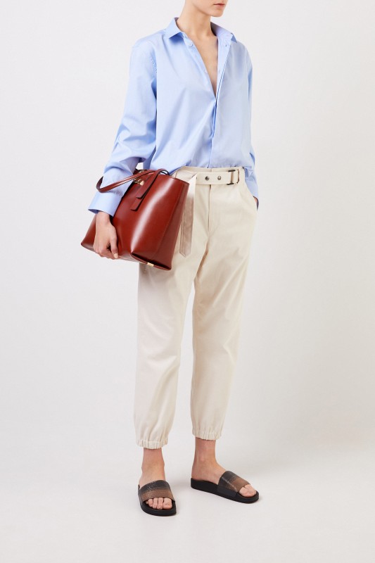 Brunello Cucinelli Baumwoll-Hose mit Gürtel Beige