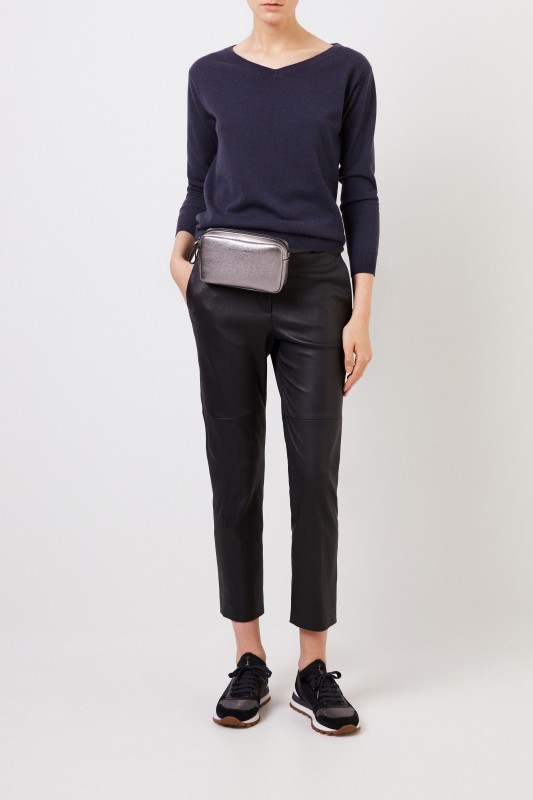 Cashmere-Pullover mit Perlenverzierung Marineblau