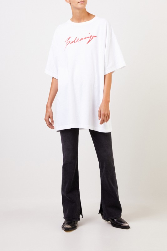 Balenciaga T-Shirt mit Logo-Schriftzug Weiß/Rot