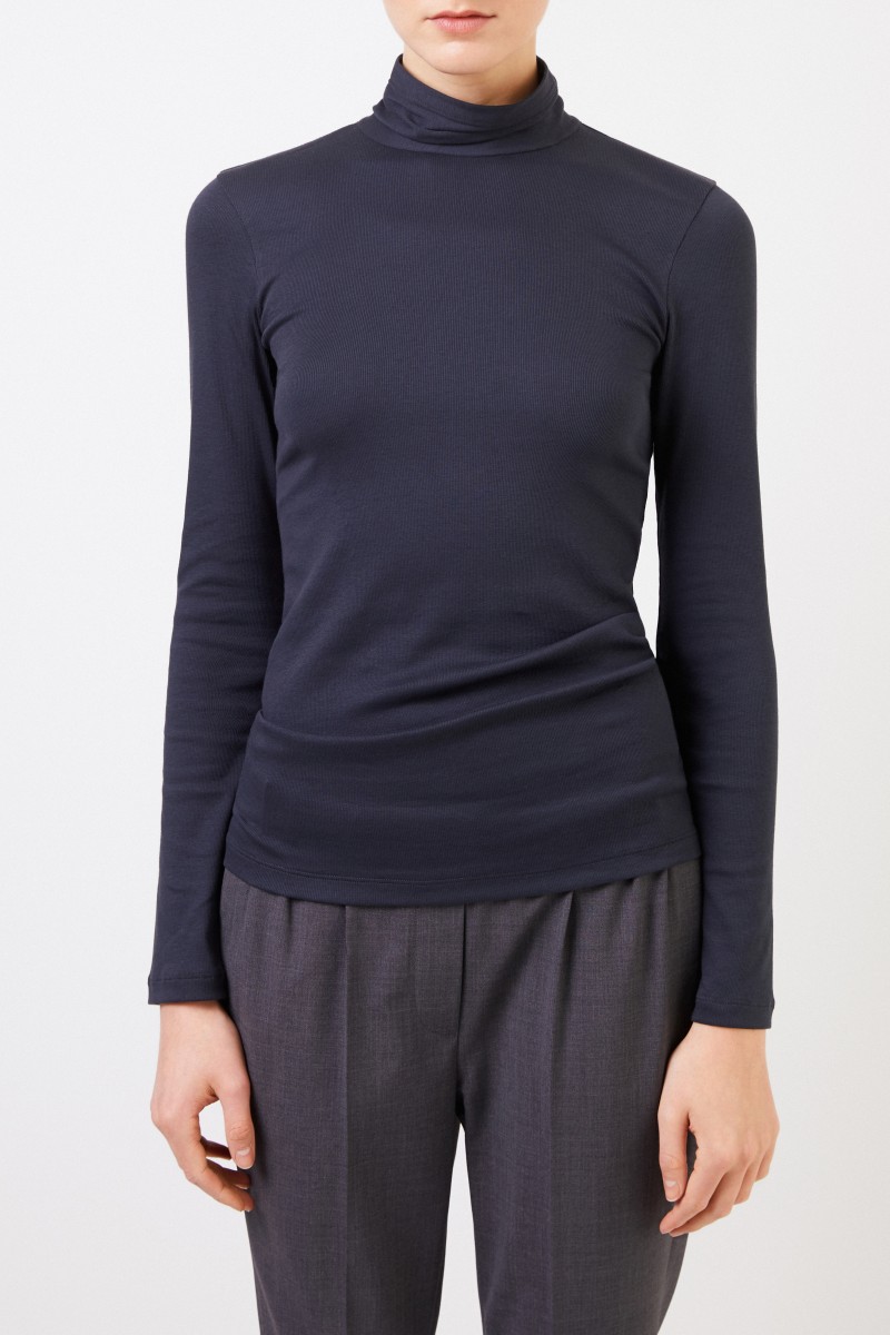 Brunello Cucinelli Geripptes Baumwoll-Longsleeve mit Turtle-neck Blau