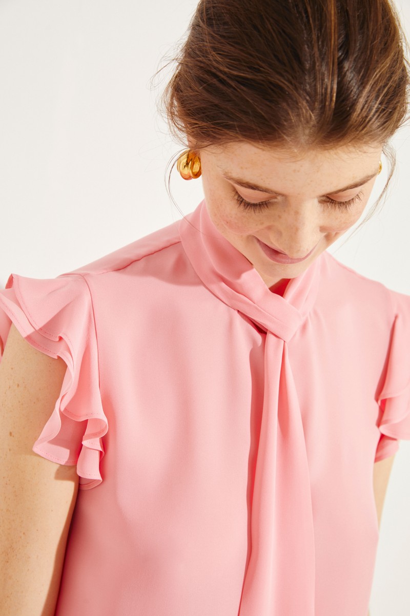Seiden-Bluse mit Volants Rosé