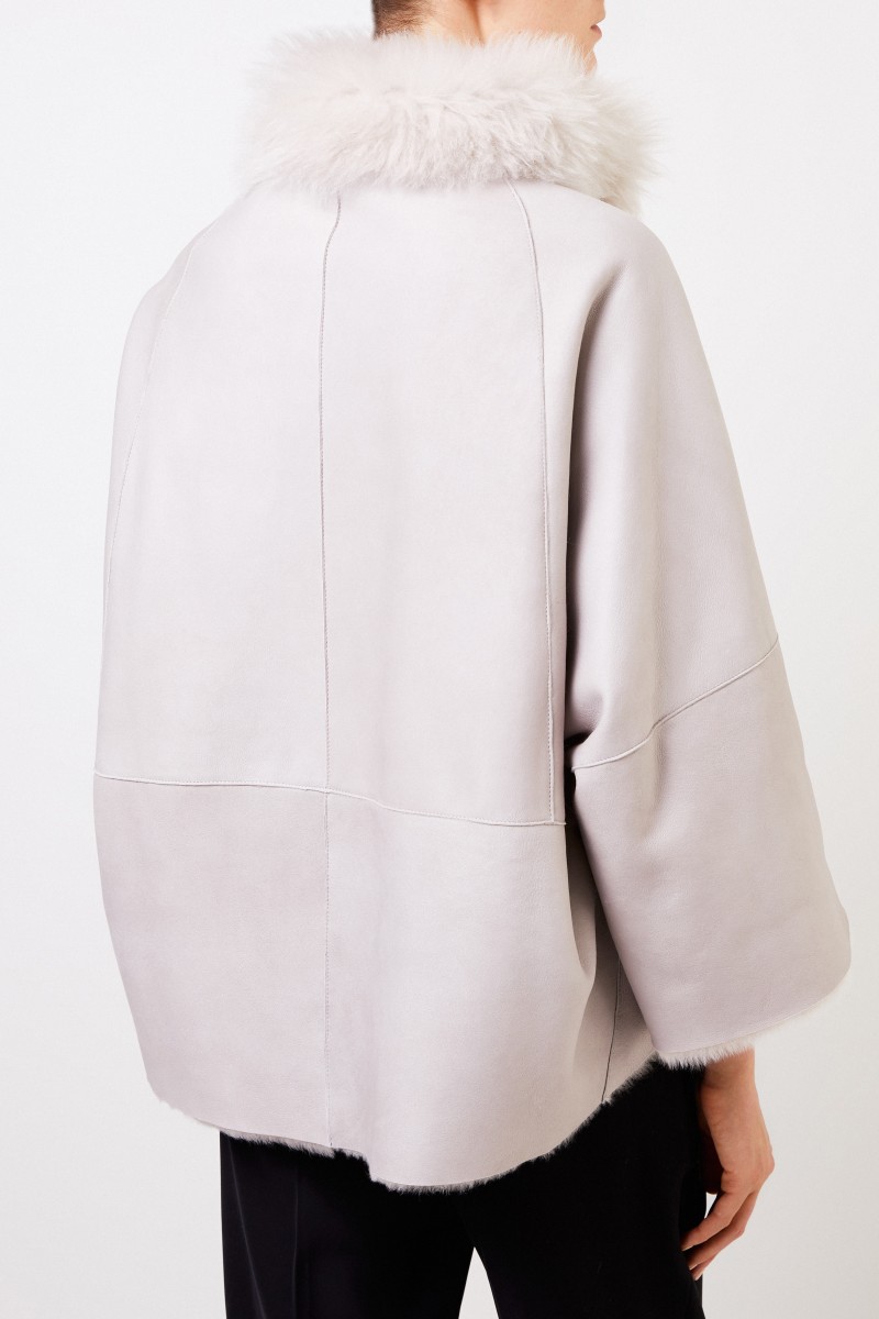 Manzoni 24 Lammfell-Jacke mit Cashmere-Kragen Hellgrau