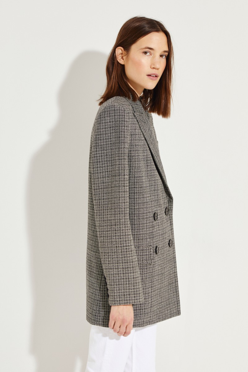Karierter Woll-Blazer Schwarz/Grau