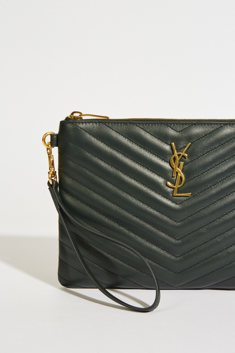 Leder-Clutch Monogram Dunkelgrün