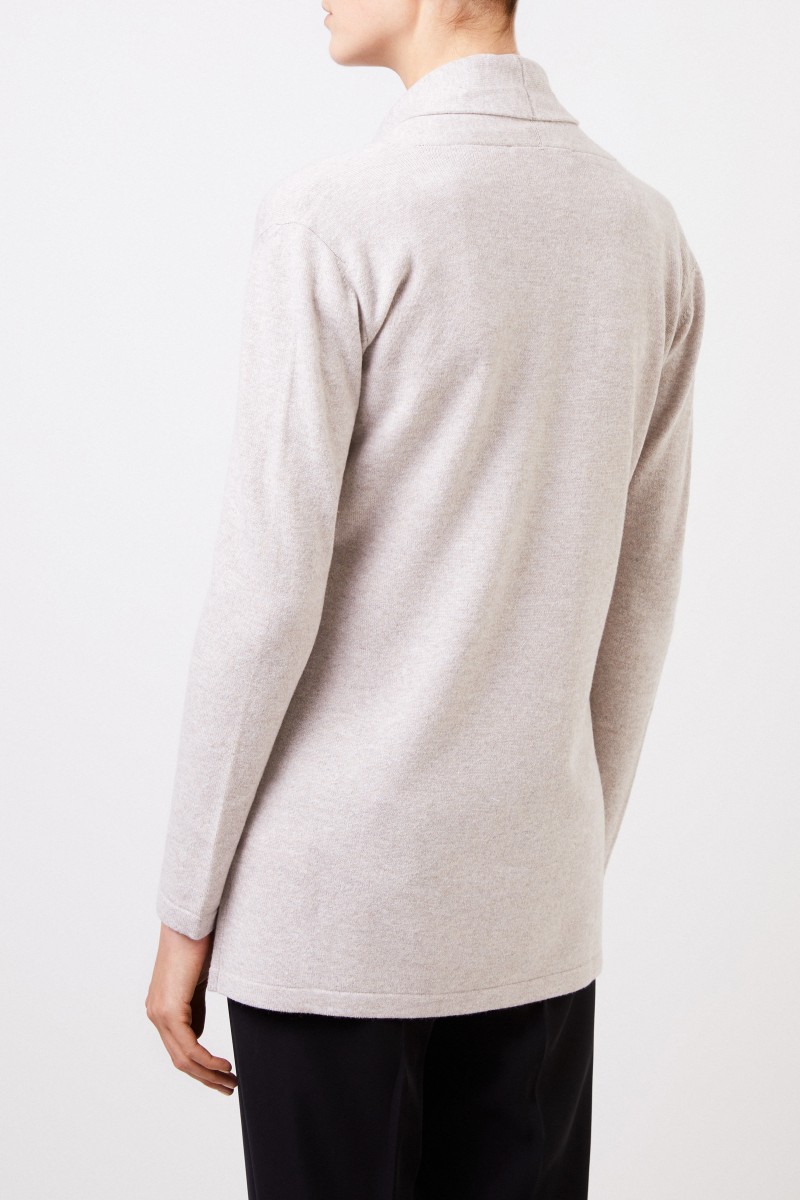 Woll-Seiden-Cardigan mit Perlenverzierung Beige