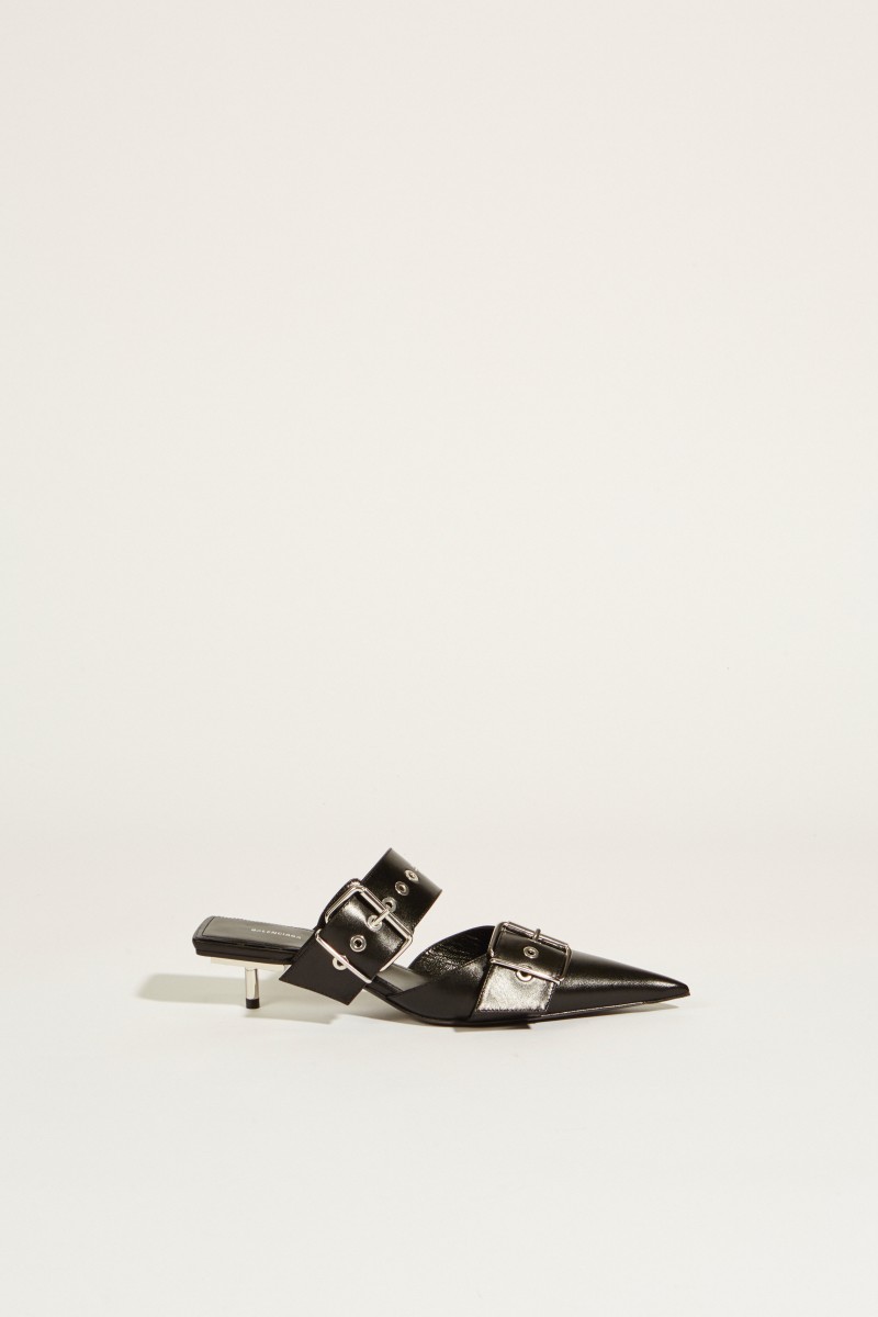 Leder-Mule mit Schnallen Schwarz