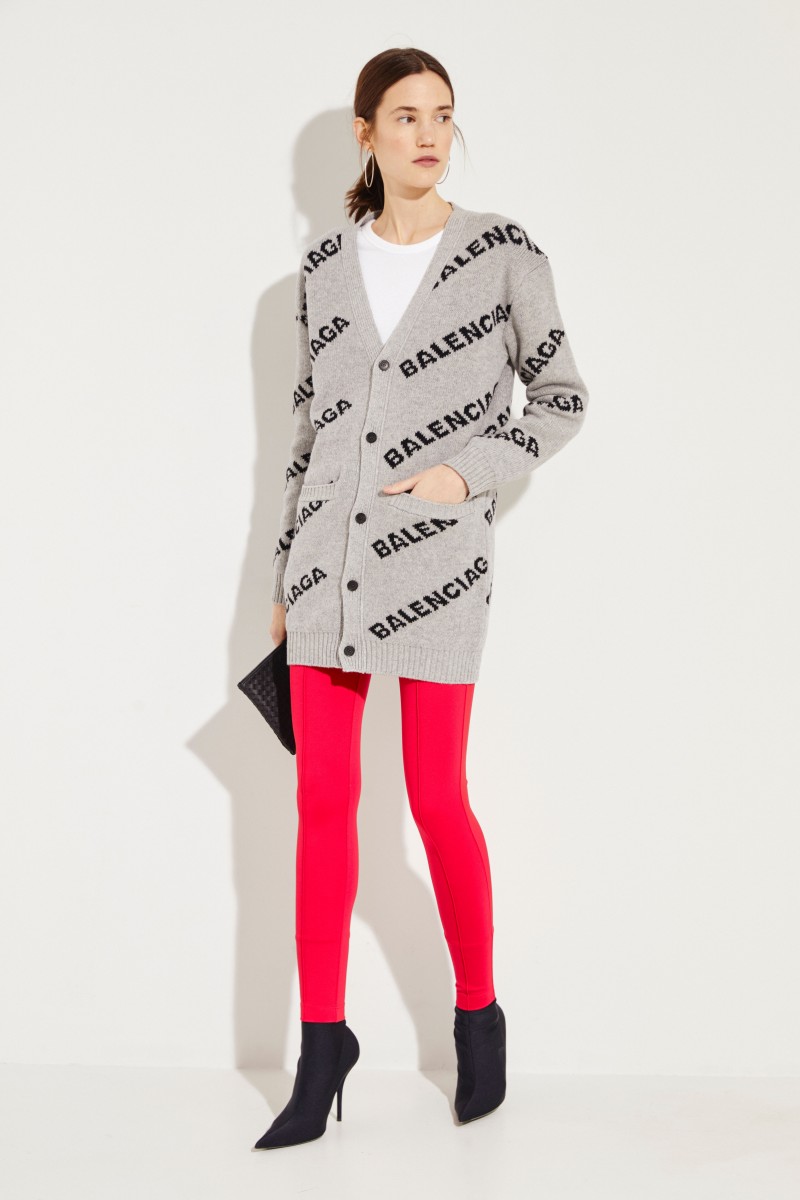 Langer Woll-Cardigan mit Logo Grau/Schwarz