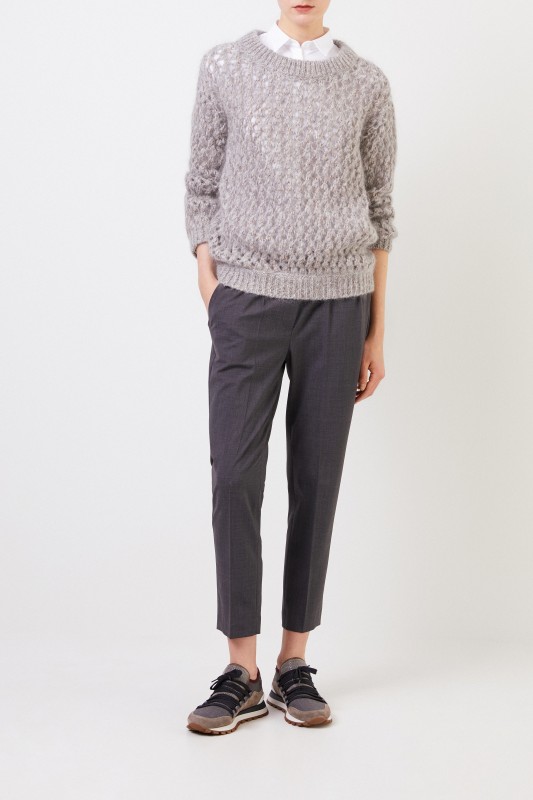 Brunello Cucinelli Grobstrick Mohair-Cashmere-Pullover Grau