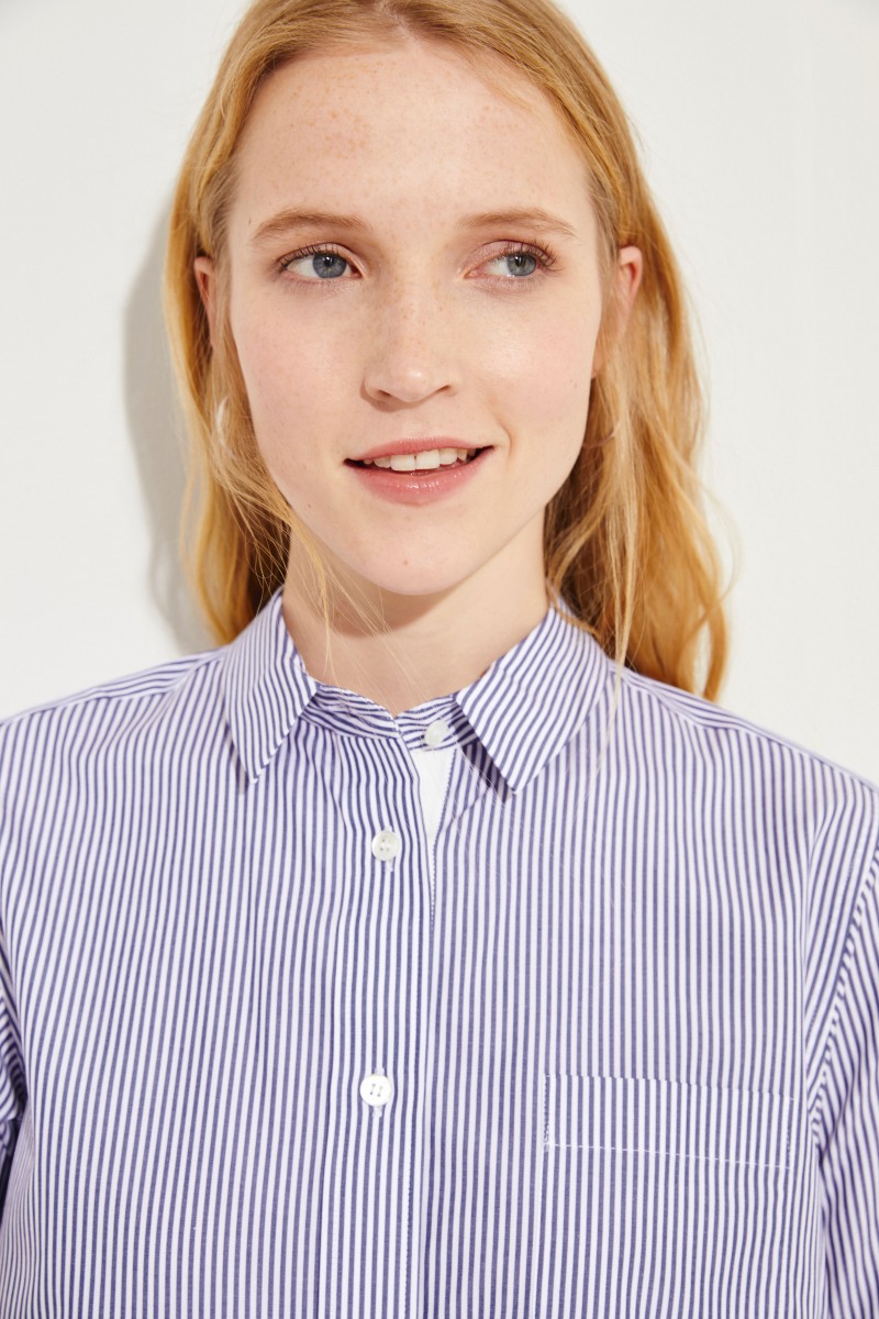 Gestreifte Bluse mit Spitzendetails Blau/Weiß