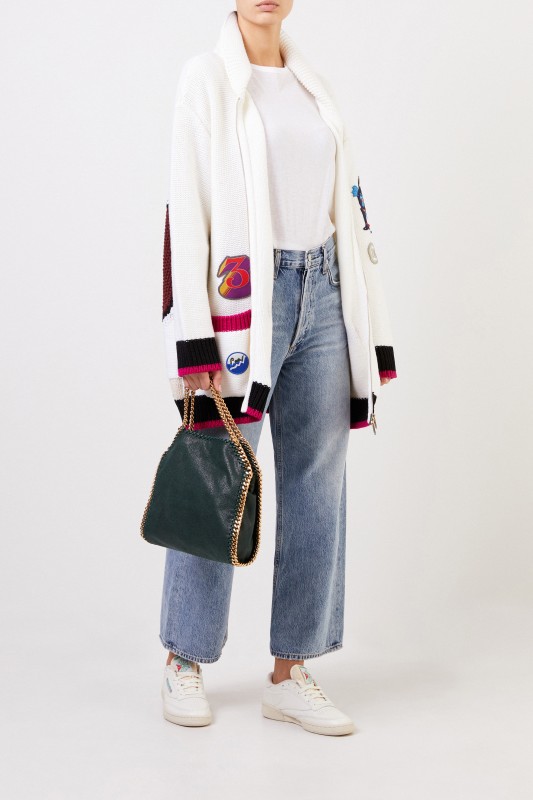 Stella McCartney Woll-Cardigan mit Patches Weiß/Multi