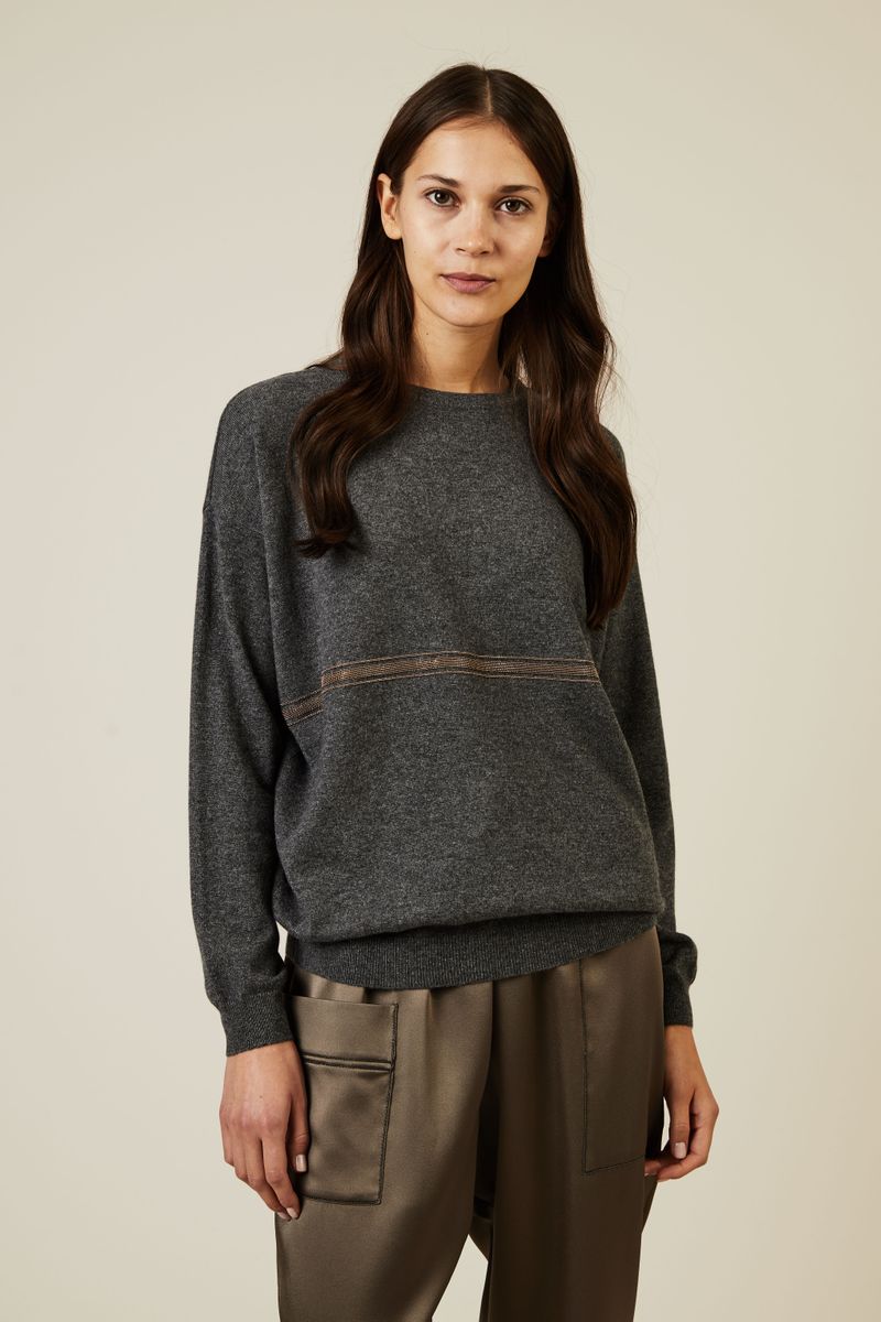 Cashmere Pullover mit Perlendetails Grau