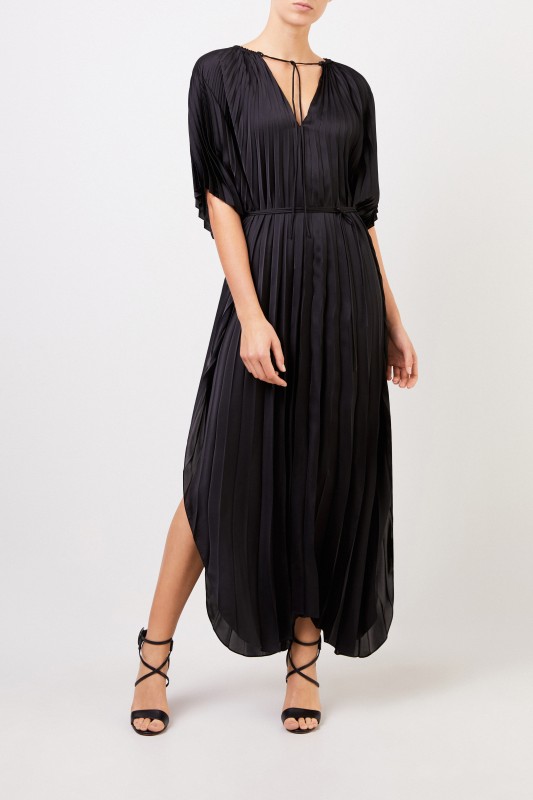 Stella McCartney Langes Plissee-Kleid 'Nowra' Schwarz