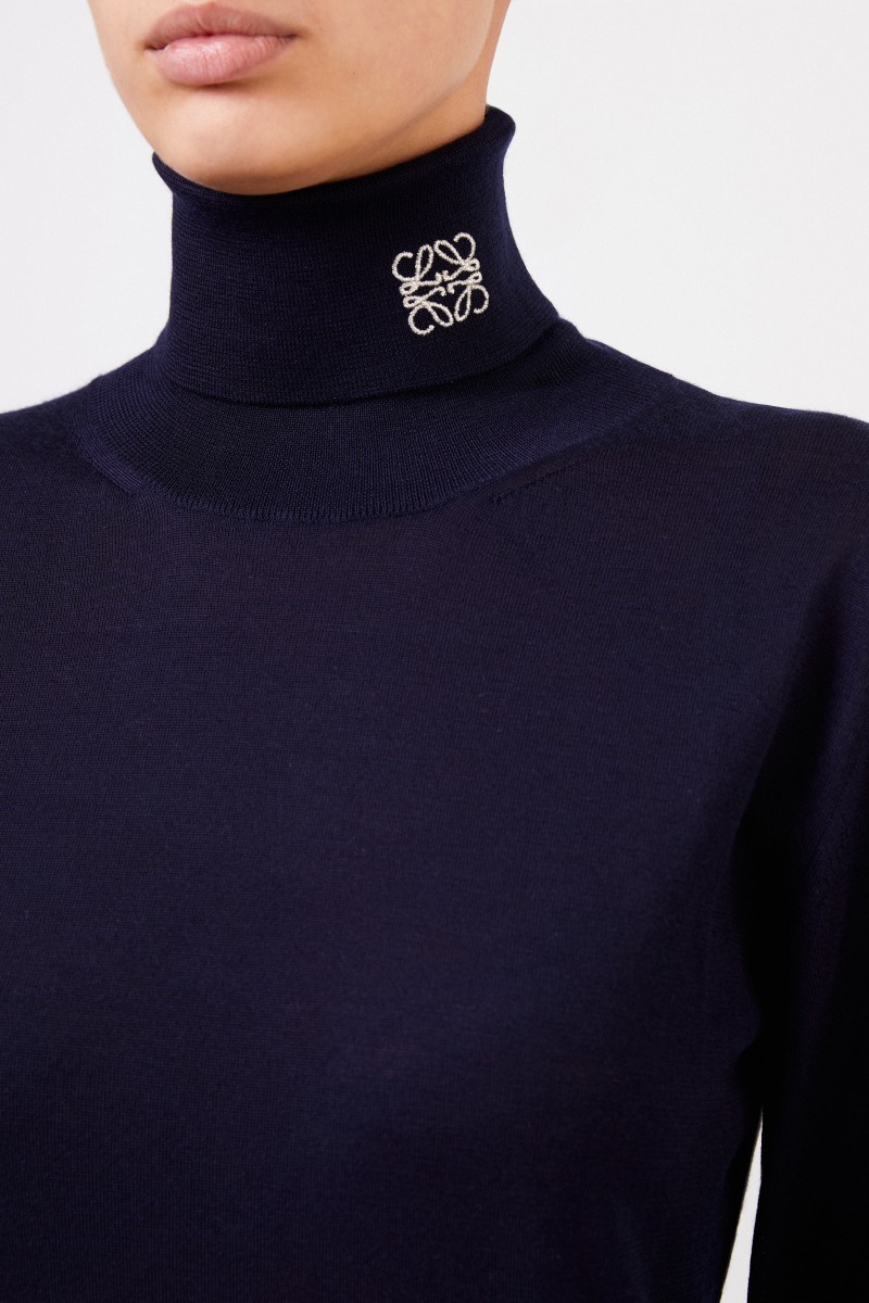 Loewe Cashmere Rollkragen mit Logo-Detail Marineblau