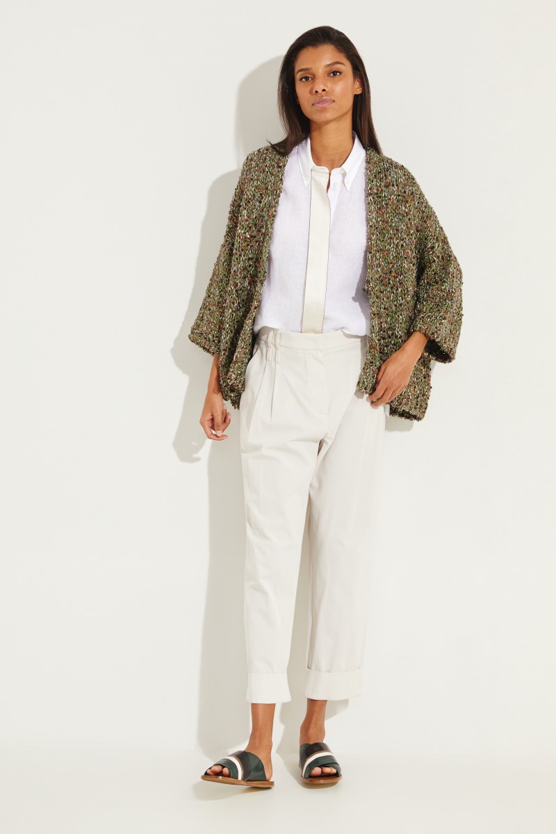 Leinen-Bluse mit Seidendetail Weiß
