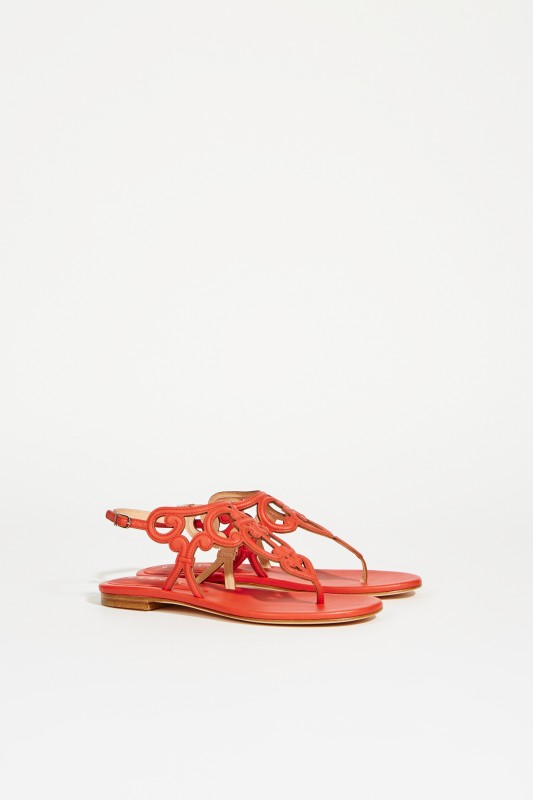Leder-Sandale mit Verzierungen Rot