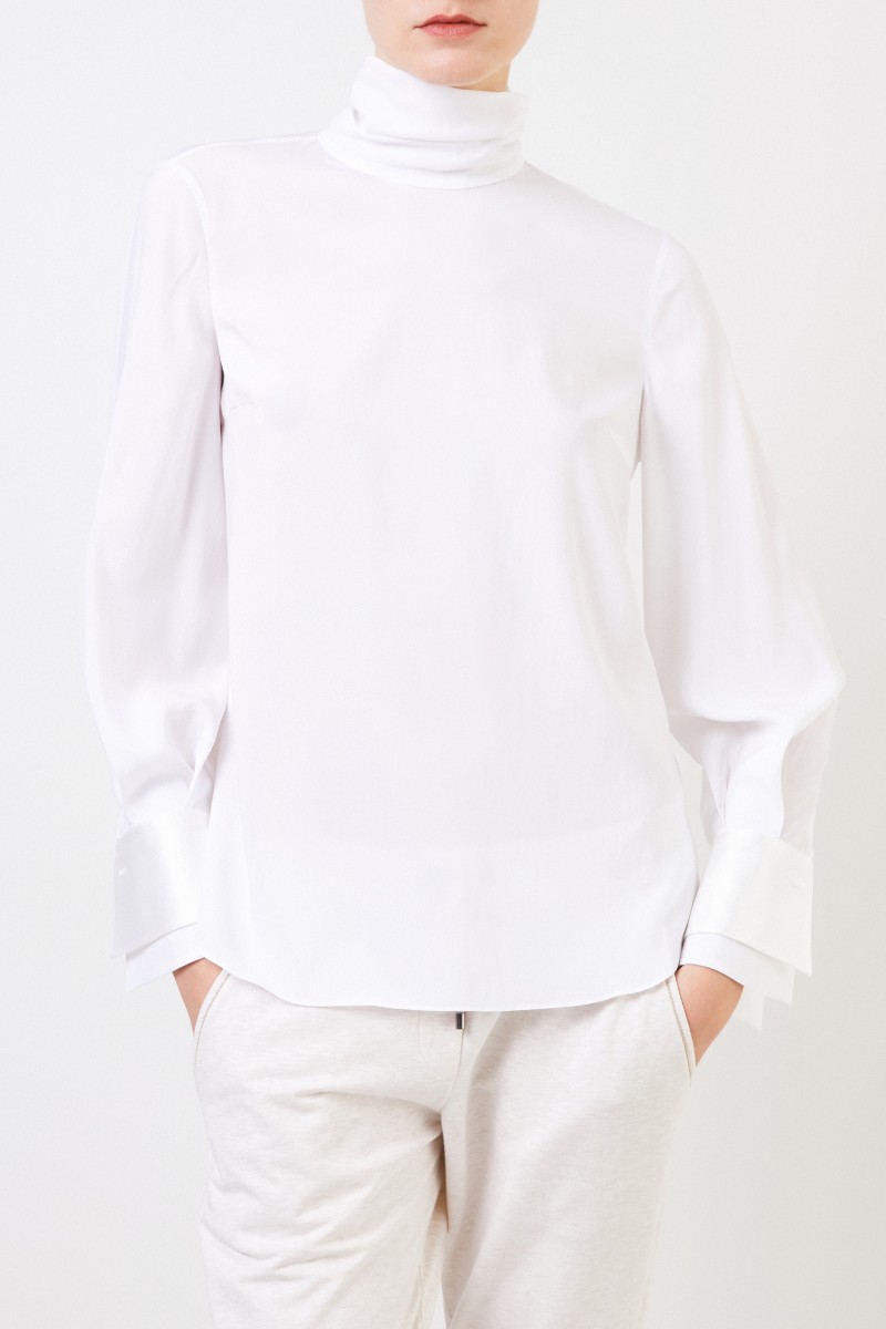 Seiden-Bluse mit Turtle-Neck Weiß