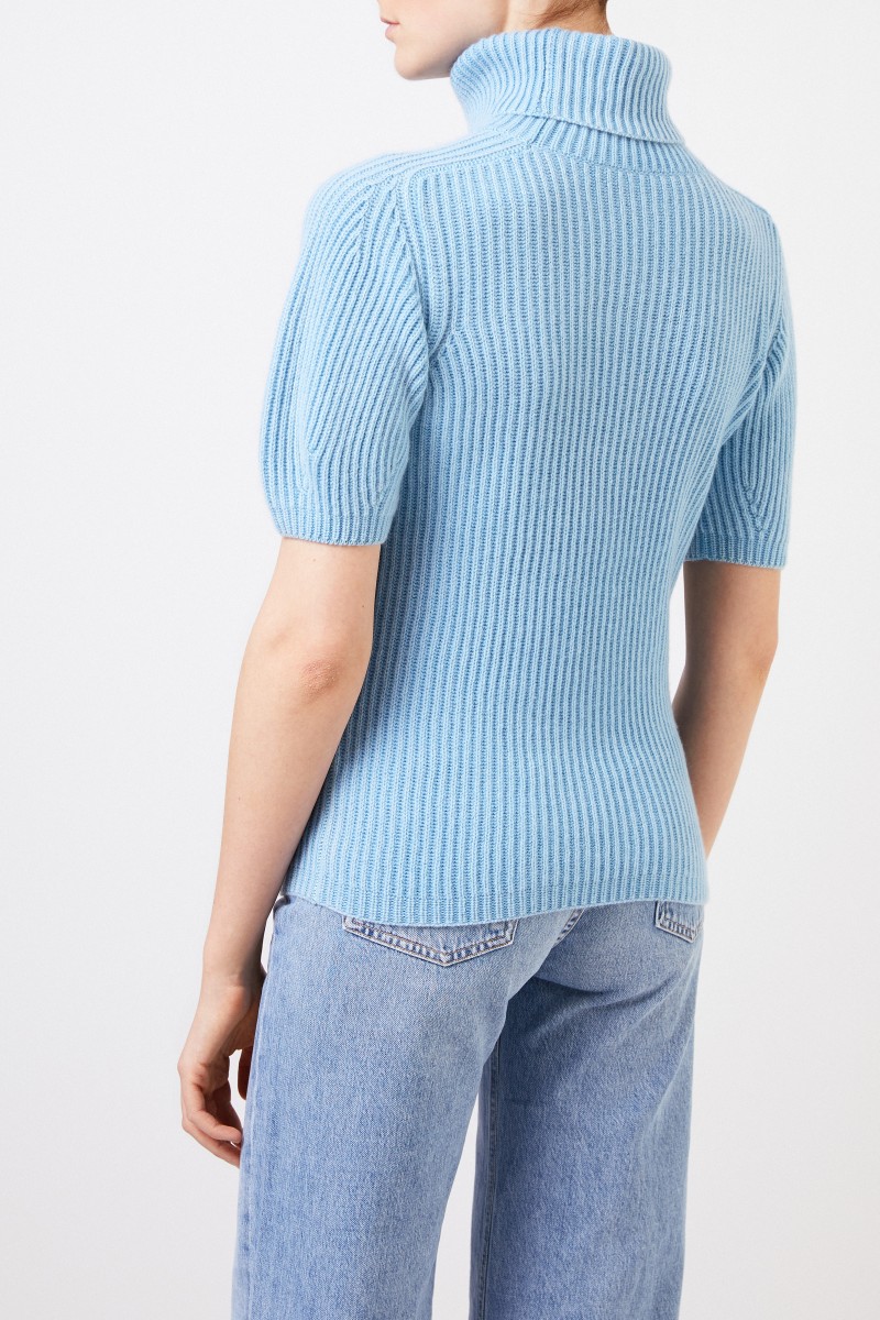 Kurzarm Cashmere-Pullover 'Fenja' Hellblau