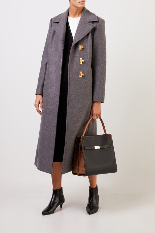 Tory Burch Woll-Mantel mit Klappverschluss Grau Melange