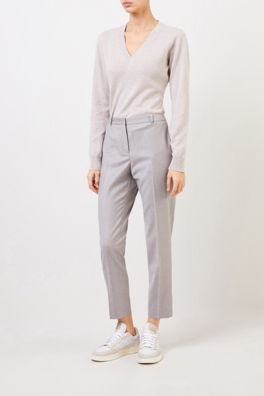 Woll-Seiden-Pullover mit Lurex-Detail Taupe Melange