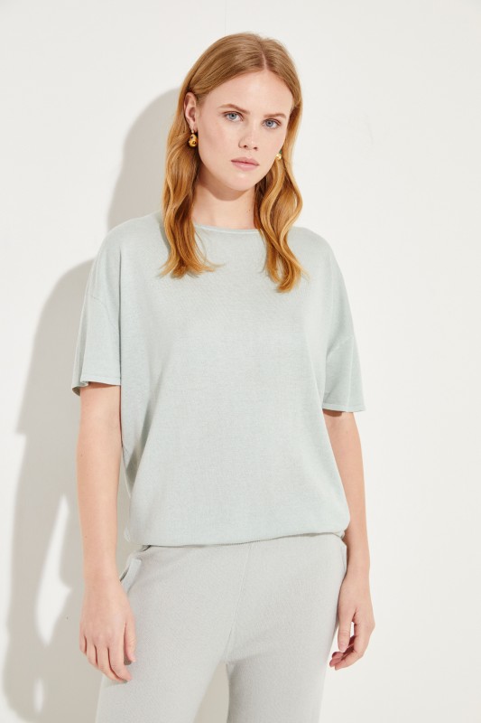Kurzarm Seiden-Cashmere-Pullover Grün
