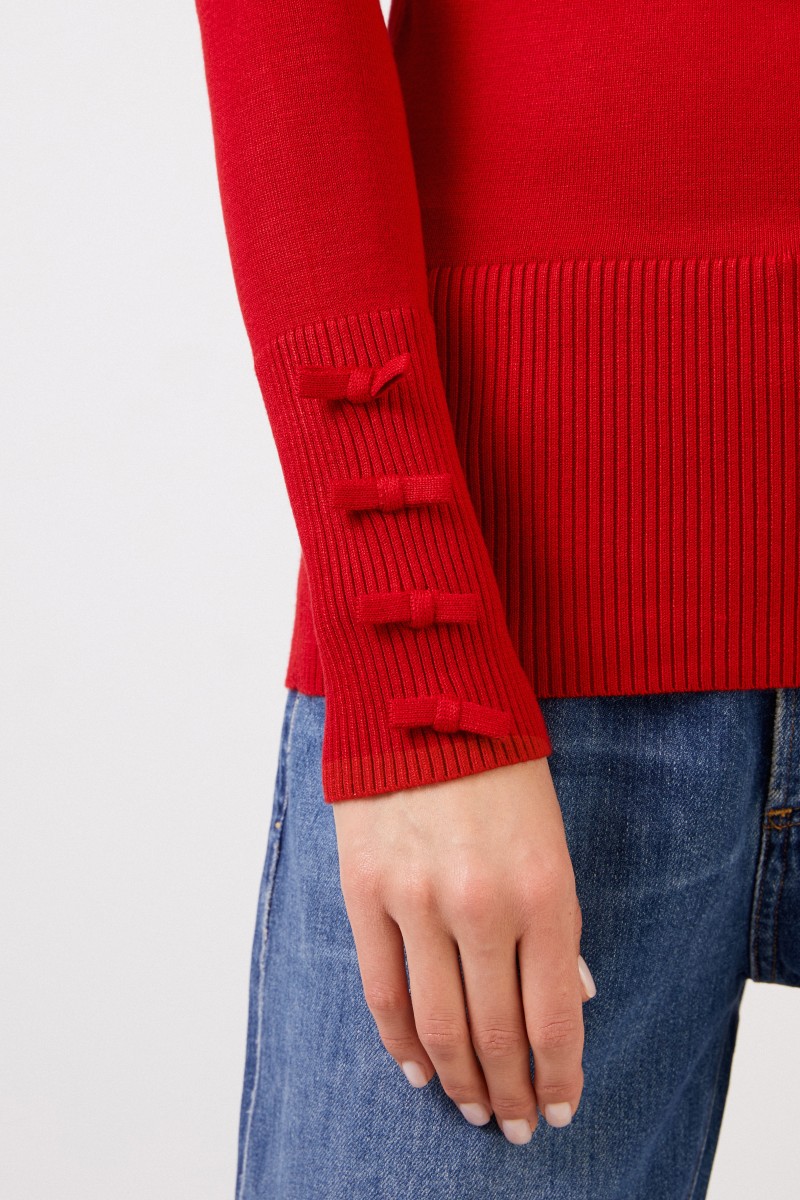 Rollkragenpullover mit Schleifen-Detail Rot