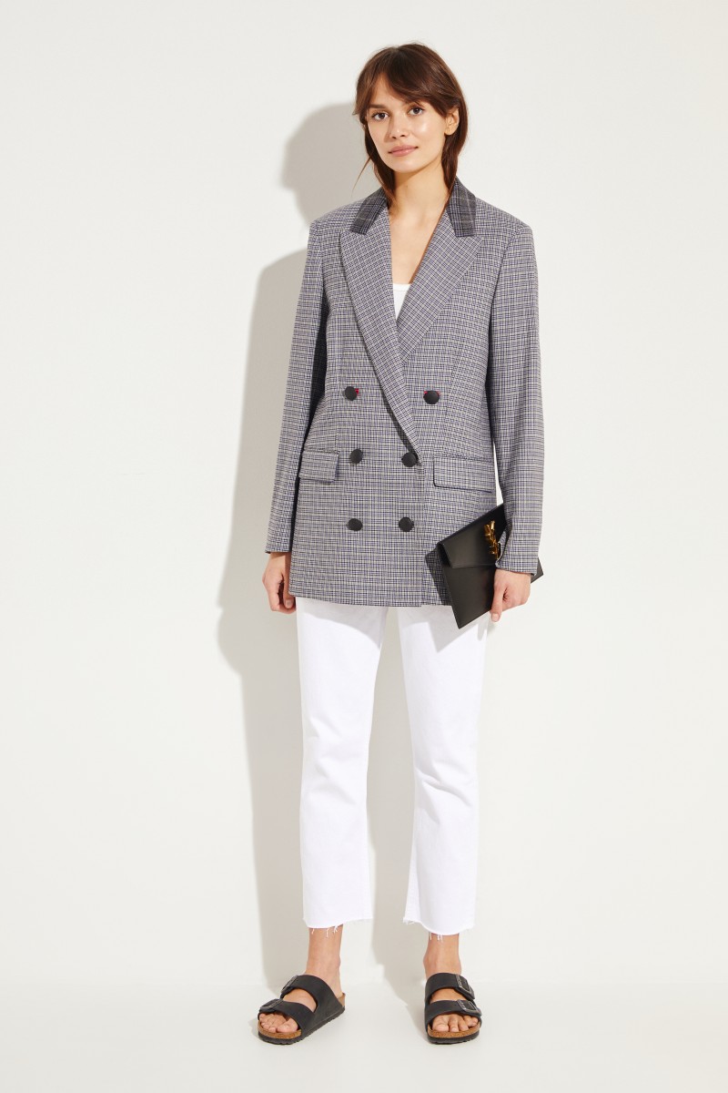 Woll-Blazer 'Ellie' mit Glencheck Grau/Blau