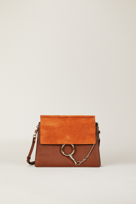 Veloursleder-Schultertasche 'Faye Medium' Classic Tobacco