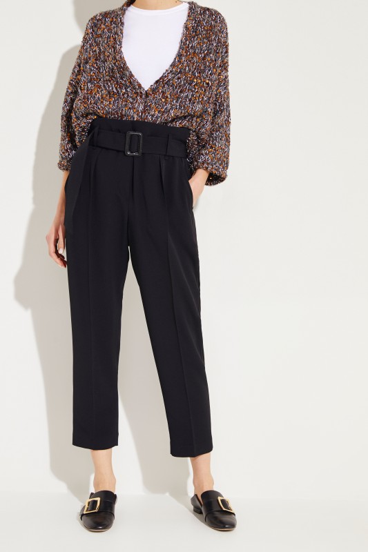 Seiden-Hose mit Gürtel Schwarz