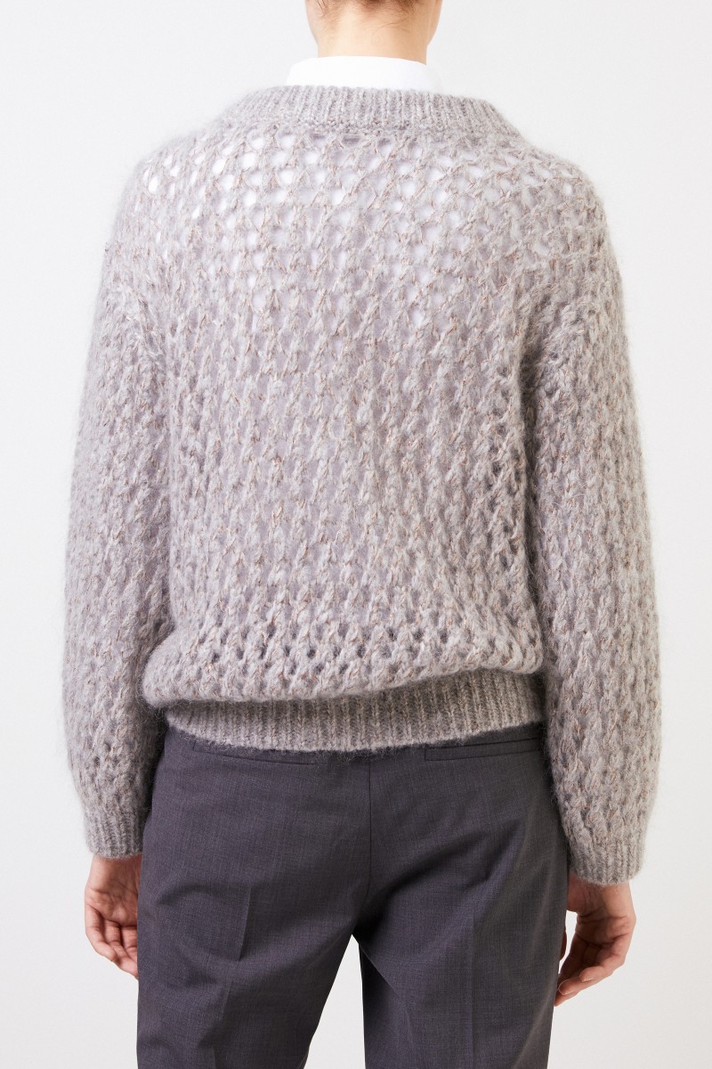 Brunello Cucinelli Grobstrick Mohair-Cashmere-Pullover Grau