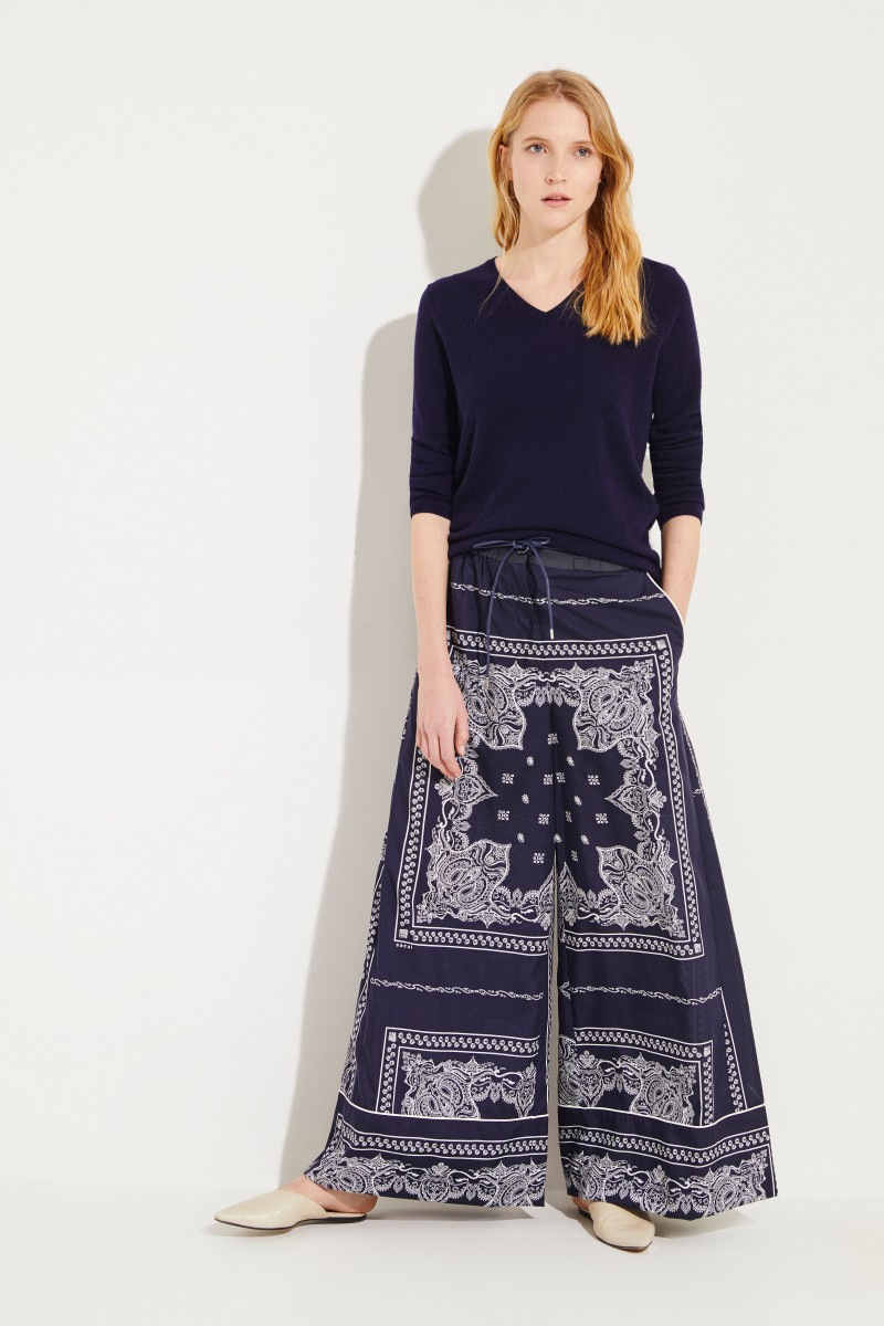 Weite Hose mit Print Blau/Weiß