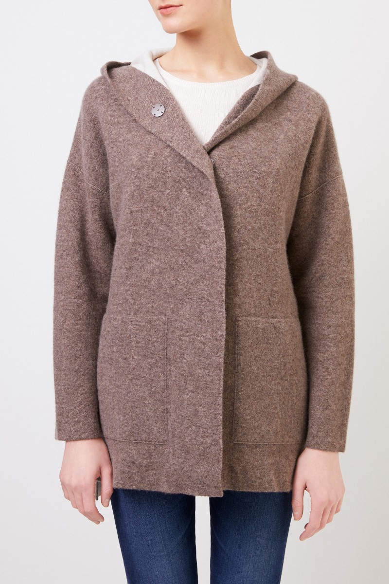 Doubleface Cashmere-Seiden-Jacke 'Palmina' mit Kapuze Taupe/Ecru