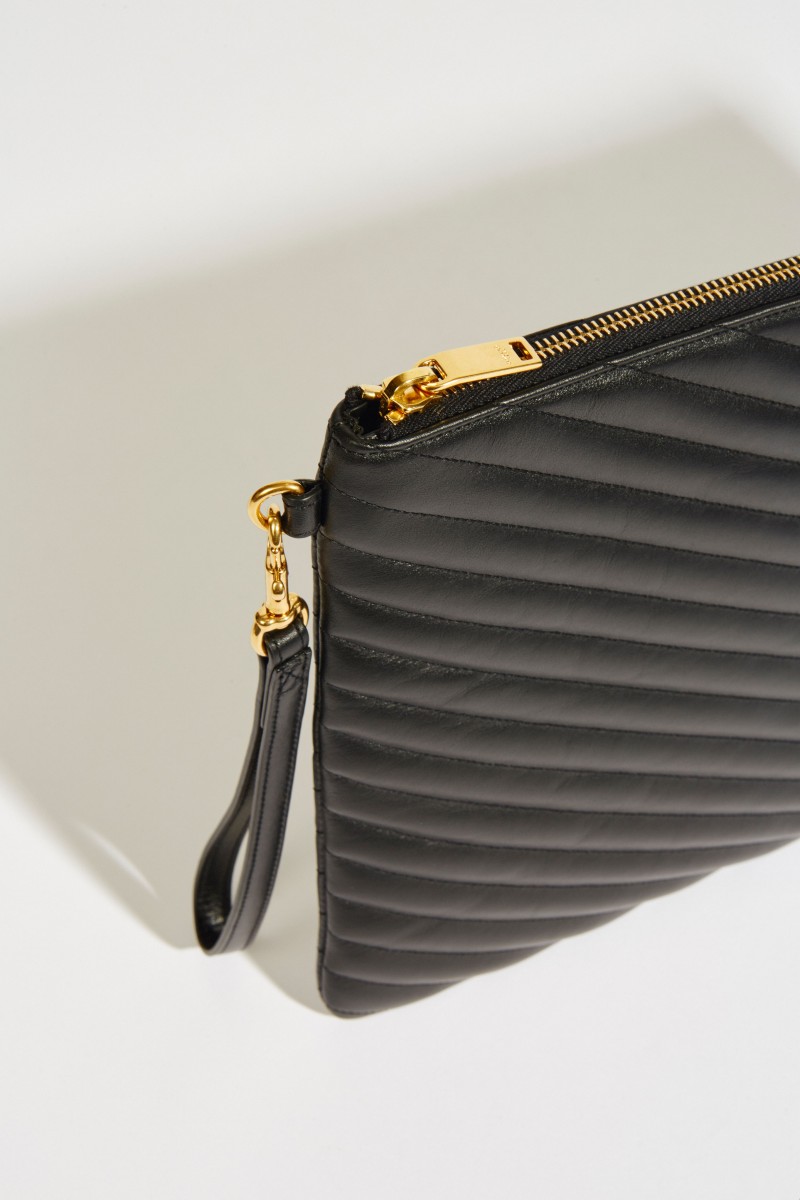 Leder-Clutch Monogram Schwarz